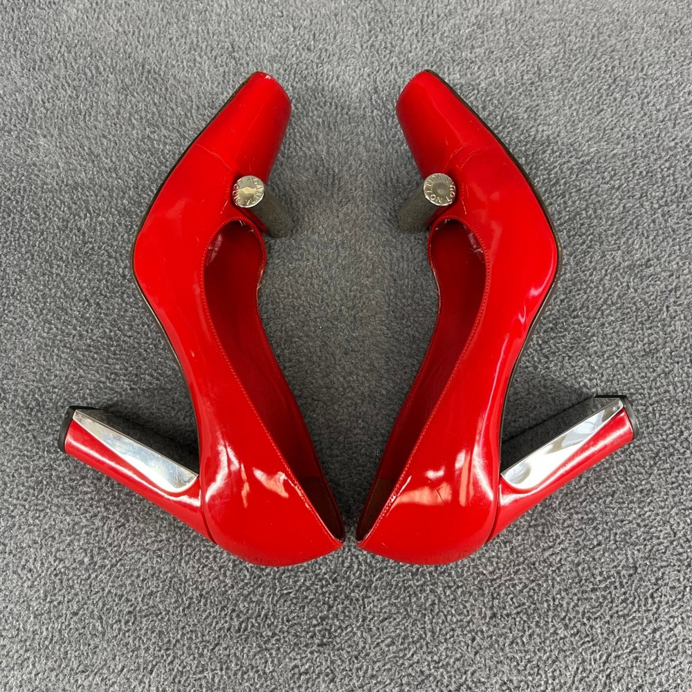 Louis Vuitton Shine Pump Women 39 Red Patent Leather Square‎ Toe Cylinder Heels - Picture 7 of 16